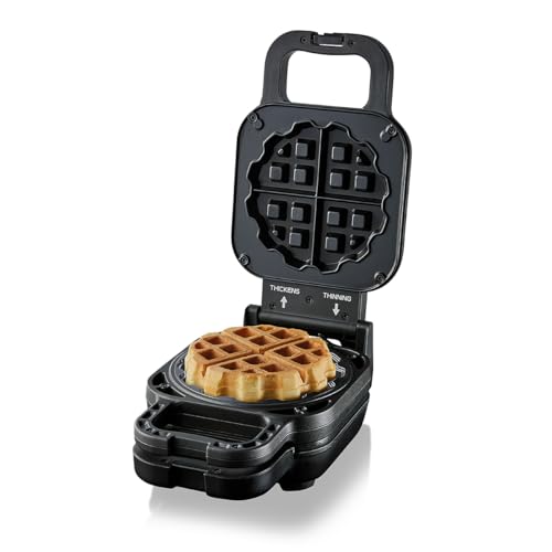 Cloer 6150 Waffle Iron, Waffle Iron for Filled Waffles, Mini Waffles 11.5 cm Ø or with Spacer Ring for Fillings, Non-Stick Coating, 800 W, Black on Sale