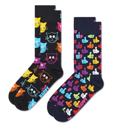 Happy Socks Unisex 2-pack Classic Cat, Schwarz, 41-46 EU im Sale