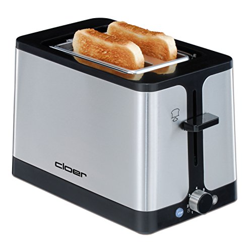 Cloer 3609 toaster, 900 W, for 2 slices of toast, defrost function, integrated bun warmer, lifting device, heat-insulated, matt stainless steel housing