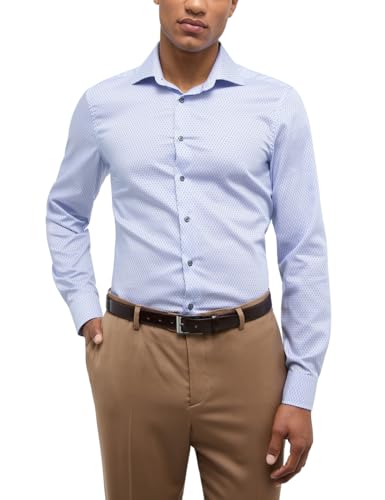ETERNA Slim Fit Hemd Langarm New Kent Kragen Muster blau im Sale