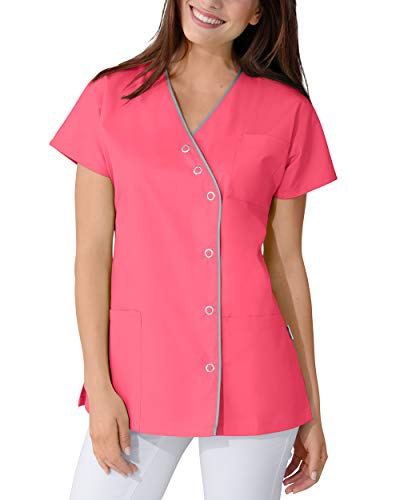 CLINIC DRESS Kasack für Damen Fledermausarm V-Ausschnitt Brusttasche 50% Baumwolle 60° Lipstick/grau 38 im Sale