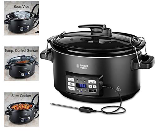 Russell Hobbs Multikocher 3-in-1 [Slow Cooker, Sous Vide, Bräter + Kerntemperatursensor] schwerer 6,5l Keramik-Gartopf für opt. Temperaturverteilung (digitales Display/Timer,Temperaturanzeige)25630-56 im Sale