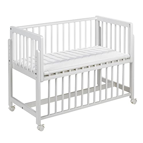 Geuther Beistellbett Betty | 45 cm x 90 cm | 9-Fach Höhenverstellbar | mit Lattenrost aus Massivholz | Nachhaltige Qualität | Einfacher Aufbau | Weiß
