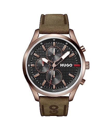 HUGO Multi Dial Quartz Watch for Men with Brown Leather Strap - 1530162 on Sale