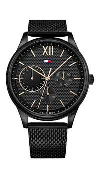 Thumbnail for Tommy Hilfiger Herren-Multifunktions-Quarzuhr mit mm - Schwarzes Zifferblatt mit Clou de Paris Muster, Schwarzes Edelstahl-Mesharmband mit Ionenplattierung (IP), Wasserbeständig bis 5ATM - 1791420 im Sale