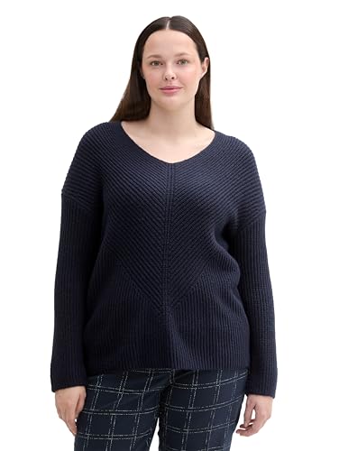 TOM TAILOR Damen Plussize RIPP Strickpullover mit V-Ausschnitt, 10668 - Sky Captain Blue, 50 im Sale