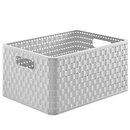 Rotho Country storage box 18l in rattan look, plastic (PP) BPA-free, mistletoe white, A4/18l (36.8 x 27.8 x 19.1 cm) on sale