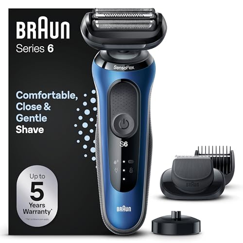Braun Series 6 Men's Electric Razor with EasyClick Attachment, Electric Shaver &amp; Beard Trimmer, Charging Station, SensoFlex, Wet &amp; Dry, Rechargeable &amp; Cordless, 61-B4500cs, Blue on Sale