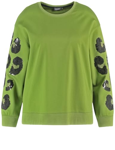 Samoon Damen Sweatshirt mit Pailletten-Dekor Langarm, Ärmelbündchen unifarben, Animal-Print Treetop Green 48 im Sale