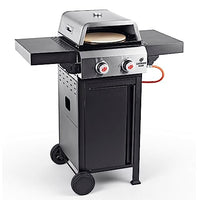 Thumbnail for LANDMANN | 2-in-1 gas grill with pizza attachment & cast iron grate | For pizza & grilled food | 2 stainless steel burners | Pizza stone (approx. Ø 29 cm) | 2-3 people | Grill area approx. 44 x 34.5 cm | Lid thermometer