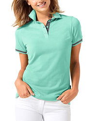 Thumbnail for CLINIC DRESS Shirt Polo Damen 1/2 Arm - leicht tailliert Polokragen 95% Baumwolle, für Krankenschwestern, Ärzte und Pflegepersonal Petrol/dunkelgrau Melange 38/40 im Sale
