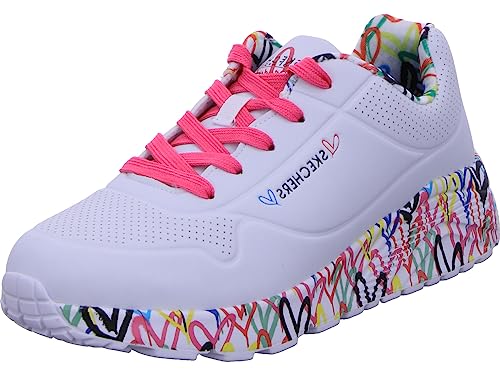 Skechers Girls Uno Lite Lovely Luv Sneaker, White Synthetic H. Pink Trim, 32 EU on sale