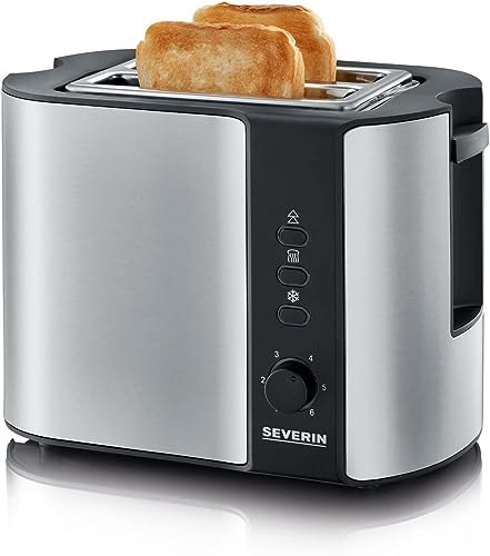 SEVERIN automatic toaster, toaster with bun warmer, high-quality stainless steel toaster for toasting, defrosting and warming, 800 W, brushed stainless steel/black, AT 2589 on sale