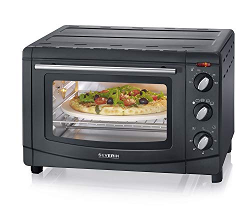 SEVERIN convection oven, mini oven with grill rack, baking tray, rotisserie, and pizza stone, versatile convection oven with 20-cup capacity, 1,500 W, black, TO 2068 on sale
