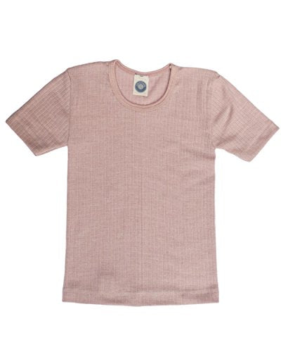 Cosilana, Kinder Unterhemd Kurzarm, 45% KBA Baumwolle, 35% kbT Wolle, 20% Seide (128, Pink meliert) im Sale
