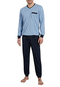 Thumbnail for Götzburg Herren Pyjamaset Schlafanzug lang mit Bündchen (blau-mittel-Allover) 52 im Sale