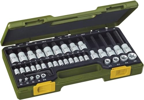 PROXXON Spezialsatz für TX- und Innensechskantschrauben, Für 1/4-Vierkantantrieb und 1/2-Vierkantantrieb, 42-teiliges Werkzeug-Set mit Kunststoffkoffer, 23290 im Sale