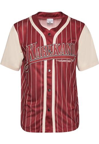 Karl Kani Herren KM234-002-1 KK Trekking Block Pinstripe Baseball Shirt DarkRed/Cream im Sale