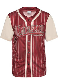 Thumbnail for Karl Kani Herren KM234-002-1 KK Trekking Block Pinstripe Baseball Shirt DarkRed/Cream im Sale