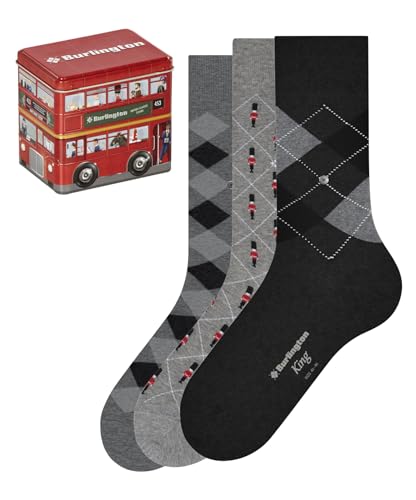 Burlington Herren Socken British Box Multipack So Baumwolle gemustert 3 Paar, Mehrfarbig Grau Schwarz 0020, 40-46 im Sale