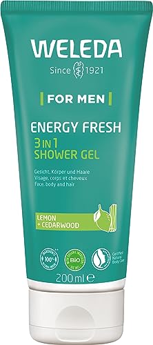 WELEDA Bio For Men 3-in-1 Shower Gel &amp; Shampoo Energy Fresh - Natural cosmetics men's shower soap &amp; hair care with lemon &amp; cedarwood fragrance. Shower gel for cleansing face, body &amp; hair (1 x 200 ml) on sale