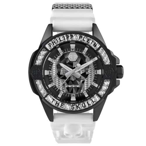 Philipp Plein The $Kull Herren Armbanduhr Analog Quarz Kohlefaser, Schwarz/Weiß - Pwaaa1822, Riemen im Sale