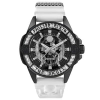 Thumbnail for Philipp Plein The $Kull Herren Armbanduhr Analog Quarz Kohlefaser, Schwarz/Weiß - Pwaaa1822, Riemen im Sale