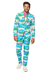 Thumbnail for OppoSuits Herren Opposuits Crazy Prom Suits For Men – Flaminguy Anzug - Komplettes Set: Jackett, Hose und Krawatte, Blau, 52 im Sale