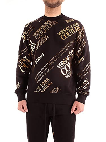 Versace Jeans Couture Allover Logo Print Cotton Black/Gold Sweatshirt, black, medium on sale