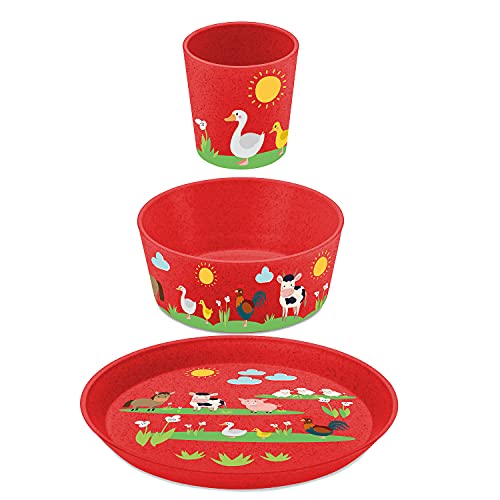 KIDS SET FARM Small plate + bowl + mug organic red on sale