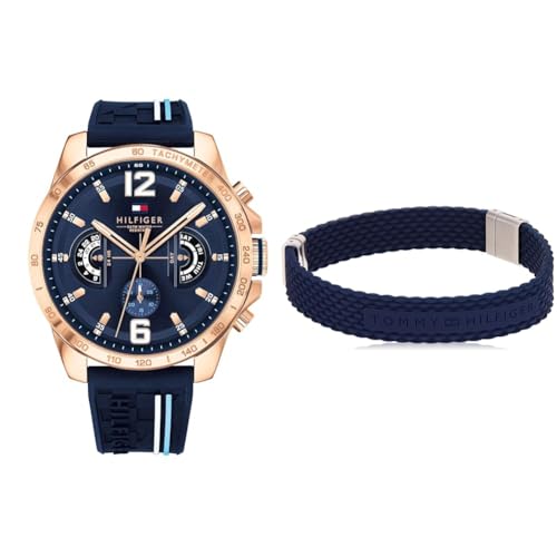 Tommy Hilfiger Multi Zifferblatt Quarz Uhr für Herren mit Marinblaues Silikonarmband - 1791474 & Jewelry Armband für Herren aus Silikon - 2790239 im Sale