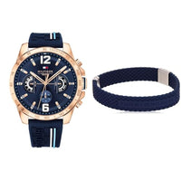 Thumbnail for Tommy Hilfiger Multi Zifferblatt Quarz Uhr für Herren mit Marinblaues Silikonarmband - 1791474 & Jewelry Armband für Herren aus Silikon - 2790239 im Sale