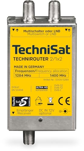 TechniSat TECHNIROUTER MINI 2/1x2 - Einkabellösung / Unicable (für Twin-Empfang, 2 Sat-Positionen über ein Kabel, angeschlossene Sat-Receiver / TV müssen Unicable unterstützen, SD/HDTV, DVB-T2) im Sale
