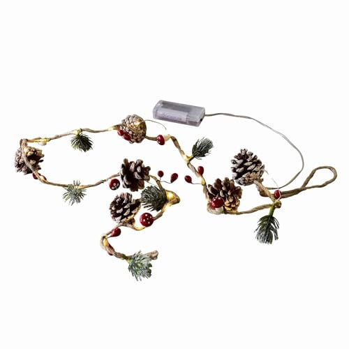 Loberon Lichterkette Ballon, mit LEDs, echte Kiefernzapfen, Deko-Beeren & Pilze, Weihnachtsbeleuchtung, Weihnachtsdekoration, Weihnachten, PVC, Kiefernzapfen, Flachsfasern, braun/grün im Sale
