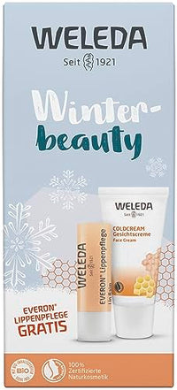 Thumbnail for WELEDA Organic Christmas Gift Set - Natural Cosmetics Winter XMAS Gift Set consisting of Coldream Face Cream and Everon Lipstick. High-quality facial care/lip care set for Christmas on sale.