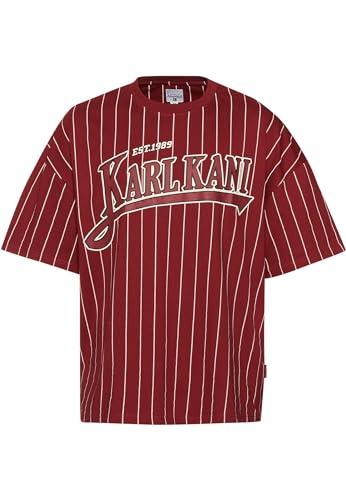 Karl Kani Herren KM234-001-1 KK Trekking Boxy Pinstripe Tee DarkRed/Cream im Sale