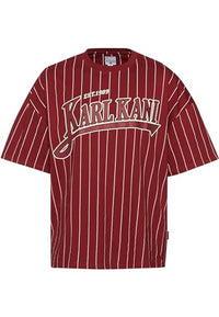 Thumbnail for Karl Kani Herren KM234-001-1 KK Trekking Boxy Pinstripe Tee DarkRed/Cream im Sale