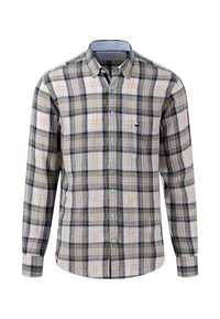 Thumbnail for FYNCH-HATTON Modern Button-Down Check Shirt Dusty Olive/ on Sale