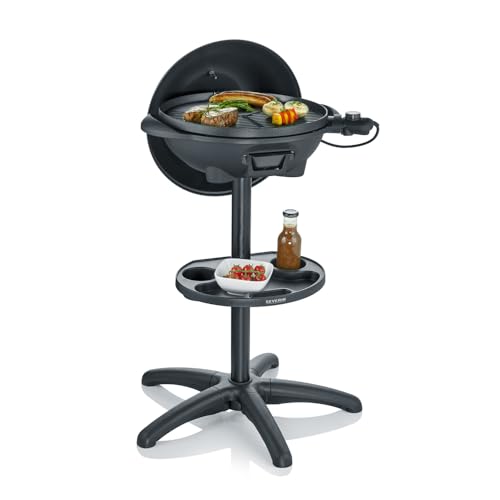 SEVERIN Barbecue/Stand Grill with Hood, Electric Grill with Thermostat, Grill Plate with Ceramic Coating, 2,000W, Grill Surface Ø 41 cm, Matt Black, PG 8541 on Sale