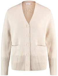 Thumbnail for Gerry Weber Damen Strickjacke mit Wollanteil breite Rippenbündchen, Langarm unifarben, Melange Cream Melange 34 im Sale