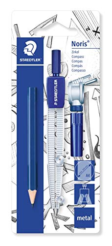 STAEDTLER 550 60 BK Schulzirkel mit Universaladapter, Minendose und zusätzlichen kleinen Bleistift auf Blisterkarte, blau/silber im Sale