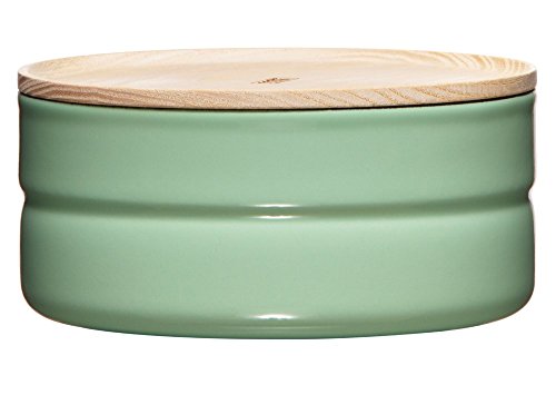 Riess, 2173-202, Vorratsdose mit Eschenholzdeckel, Durchmesser 13 cm, Höhe 6 cm, Inhalt 615 ml, SLOW GREEN, KITCHEN-MANAGEMENT, Truehomeware, Emaille im Sale