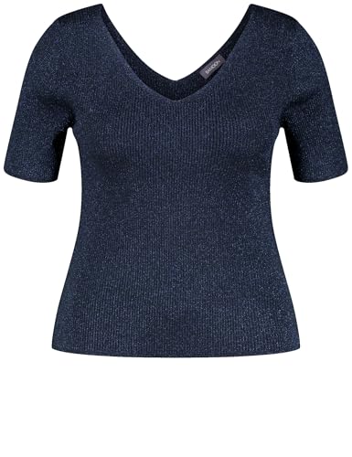 Samoon Damen Kurzarmpullover mit Glitzer-Effekt halber Arm unifarben Dark Lake Blue Gemustert 56 im Sale