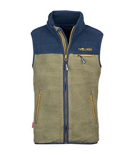 Trollkids Children's Fleece Vest Hemsedal, Moss/Mystic Blue/Golden Yellow, on Sale