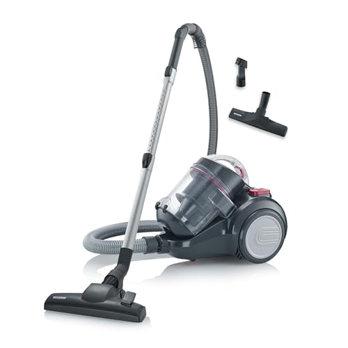 SEVERIN Bagless Cyclone Vacuum Cleaner, Canister Vacuum Cleaner for Constant Suction Power, Bagless Vacuum Cleaner with 800 Watts and 9 m Operating Radius, 2.1 L, Black-Red, CY 7089 on Sale