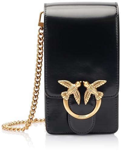 Pinko Damen Love One Smart Leder glänzend gebürstet Reisezubehör-Brustbeutel, Z99q_schwarz-antik Gold im Sale