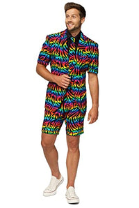Thumbnail for OppoSuits Herren Men Suit Business-Anzug Hosen-Set Inklusive Shorts, Kurzarmjacke & Krawatte, Wild Rainbow, 52 EU im Sale