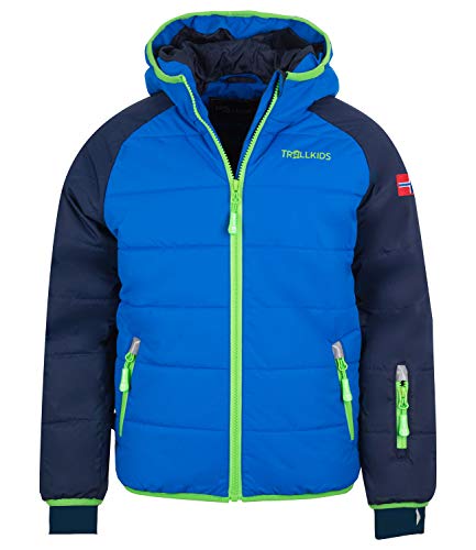 Trollkids Kinder Hafjell XT wasserabweisende leichte Skijacke Winterjacke, Marineblau/Mittelblau/Grün, im Sale