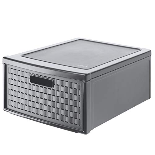 Rotho Country drawer box 19.2l with 1 drawer in rattan look, plastic (PP) BPA-free, anthracite, large/19.2l (45.0 x 34.0 x 20.0 cm) on sale