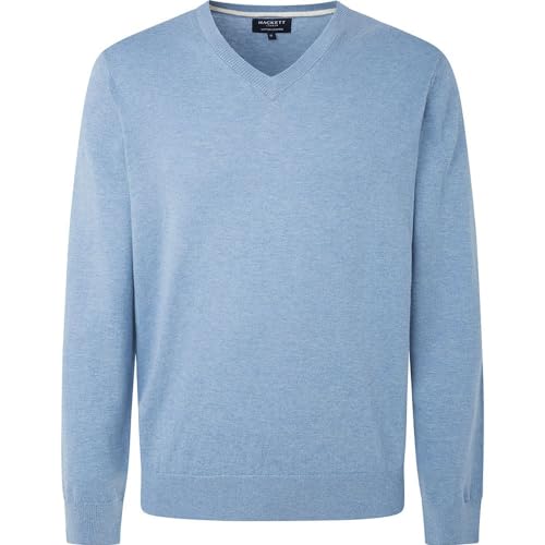 Hackett London Herren Cotton Cashmere V Neck Strickwaren, Blue (Sky Blue), im Sale